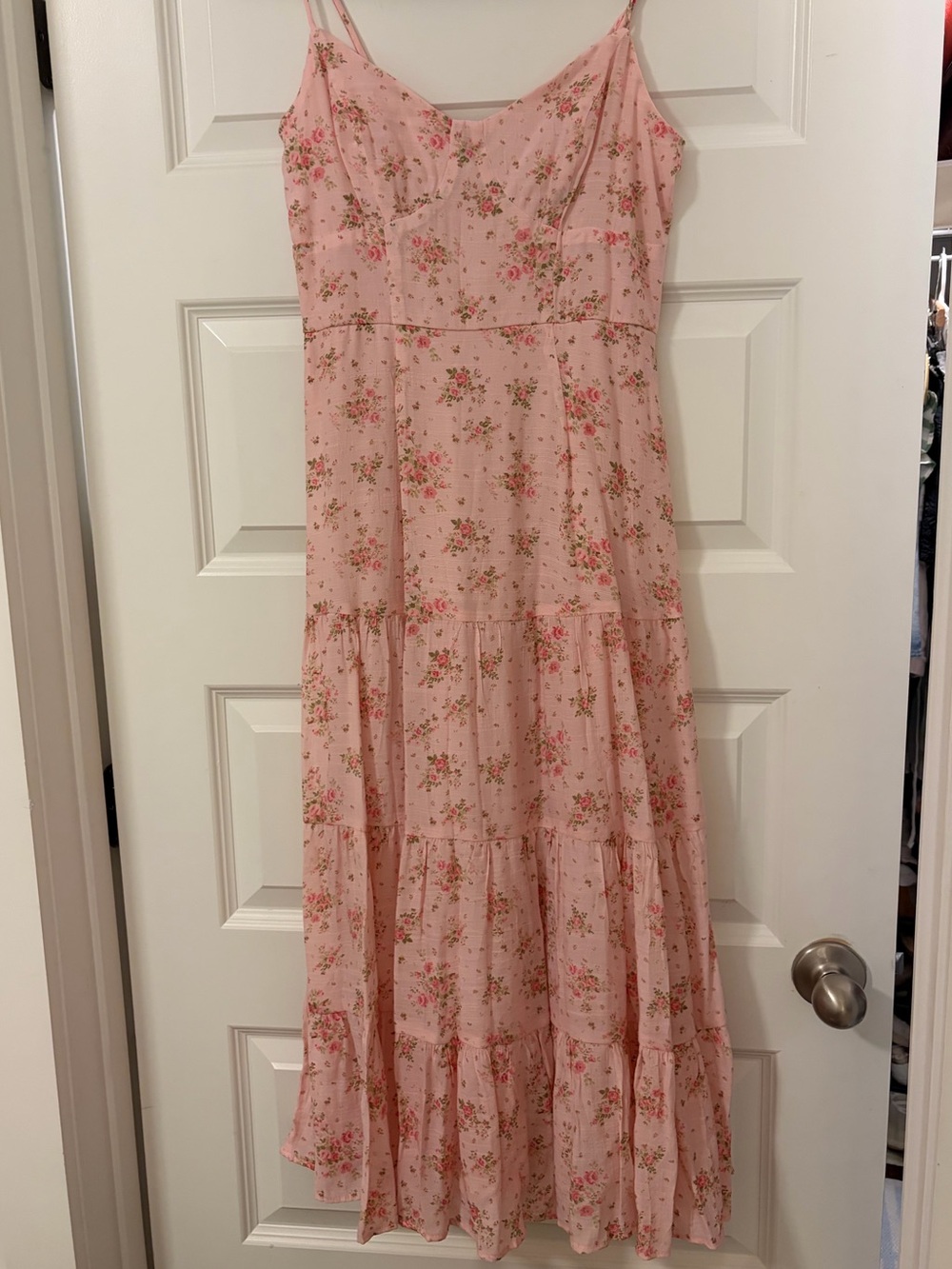Trixxi Pink Floral Tiered Maxi with Sweetheart Neckline